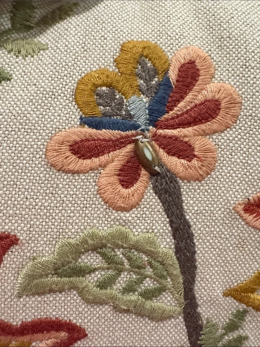 Pier 1 Embroidered and beaded Floral Accent Pillow - Multicolor on Cream fall